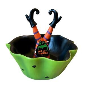 Halloween Witch Legs Candy Bowl 11in Whimsical Trick or Treat Dish NEW